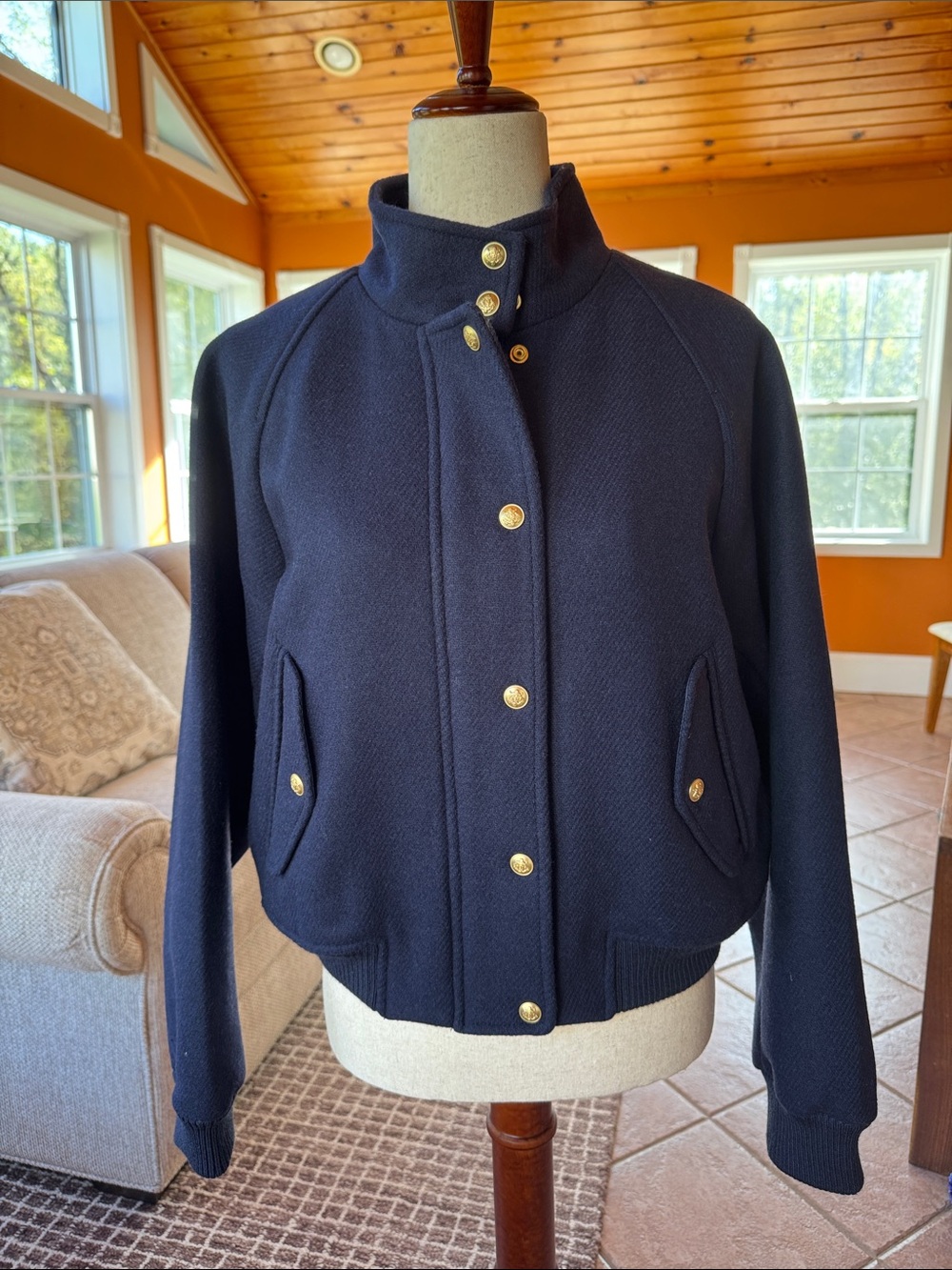 J. Crew Navy Bomber Jacket with Gold Buttons